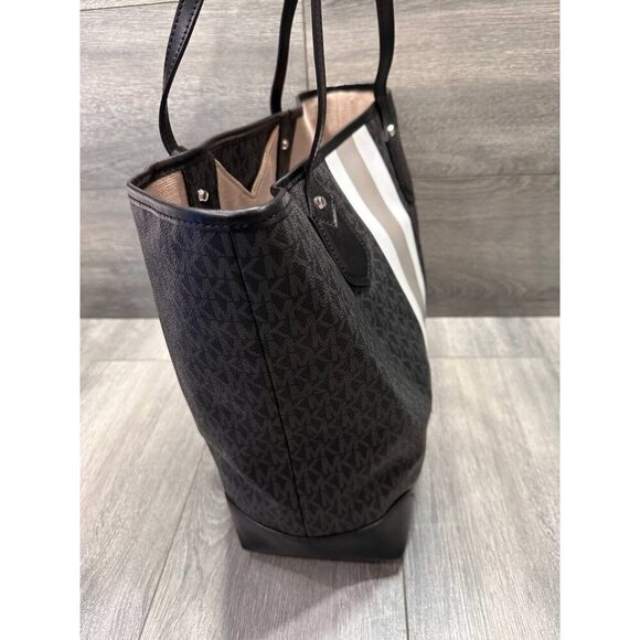 Michael Kors Eva Large Logo Stripe Tote Bag in Black White - Picture 9 of 16